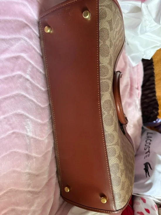 Coach Brown/Tan Signature Satchel with Leather Trim - Picture 7 of 7